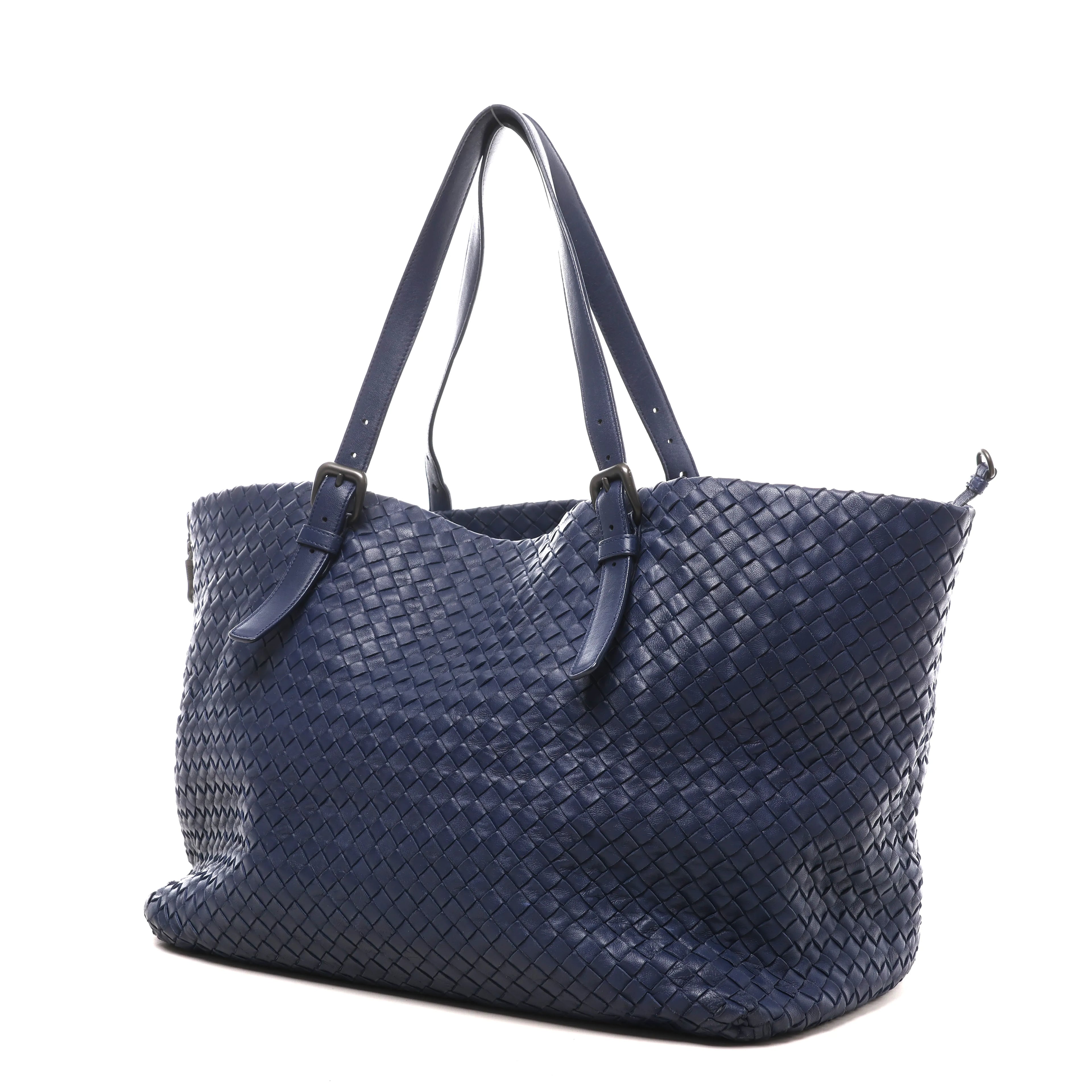 Bottega Veneta Intrecciato Leather Shoulder Bag in Navy Blue