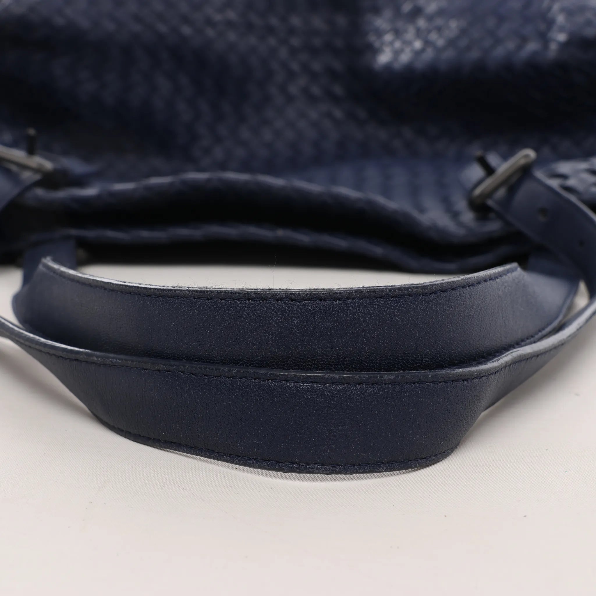 Bottega Veneta Intrecciato Leather Shoulder Bag in Navy Blue