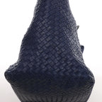 Bottega Veneta Intrecciato Leather Shoulder Bag in Navy Blue