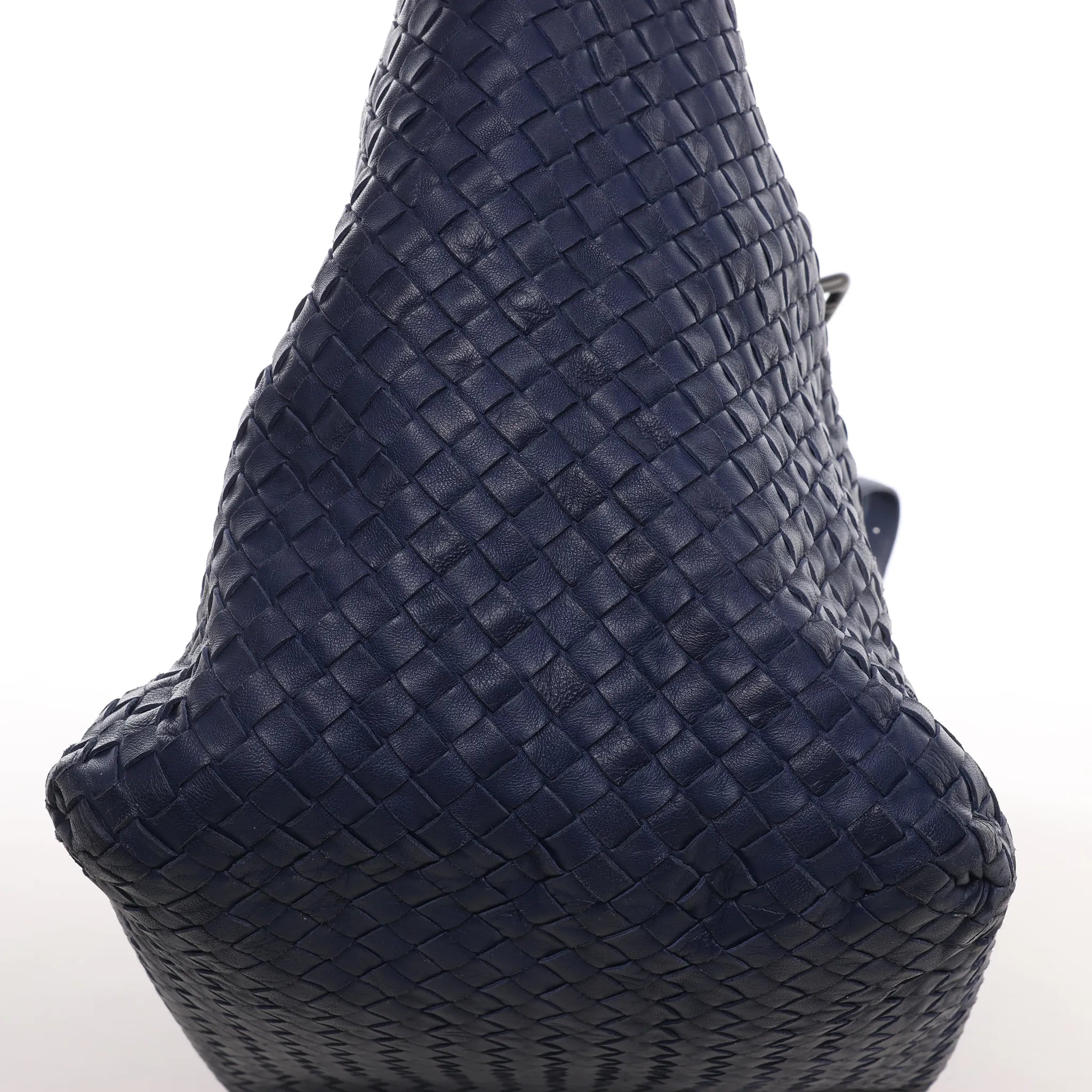 Bottega Veneta Intrecciato Leather Shoulder Bag in Navy Blue