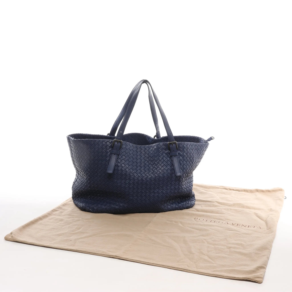 Bottega Veneta Intrecciato Leather Shoulder Bag in Navy Blue