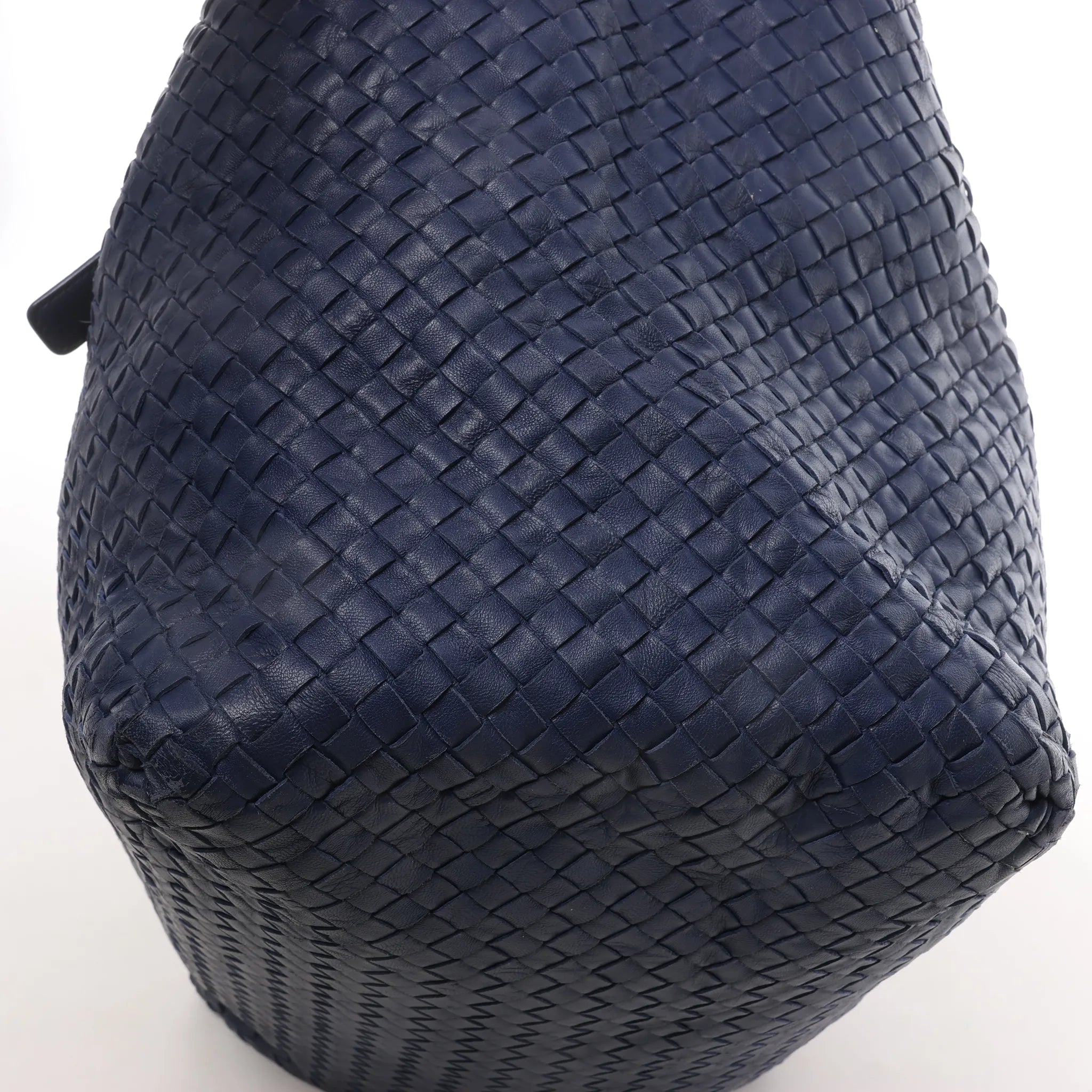 Bottega Veneta Intrecciato Leather Shoulder Bag in Navy Blue