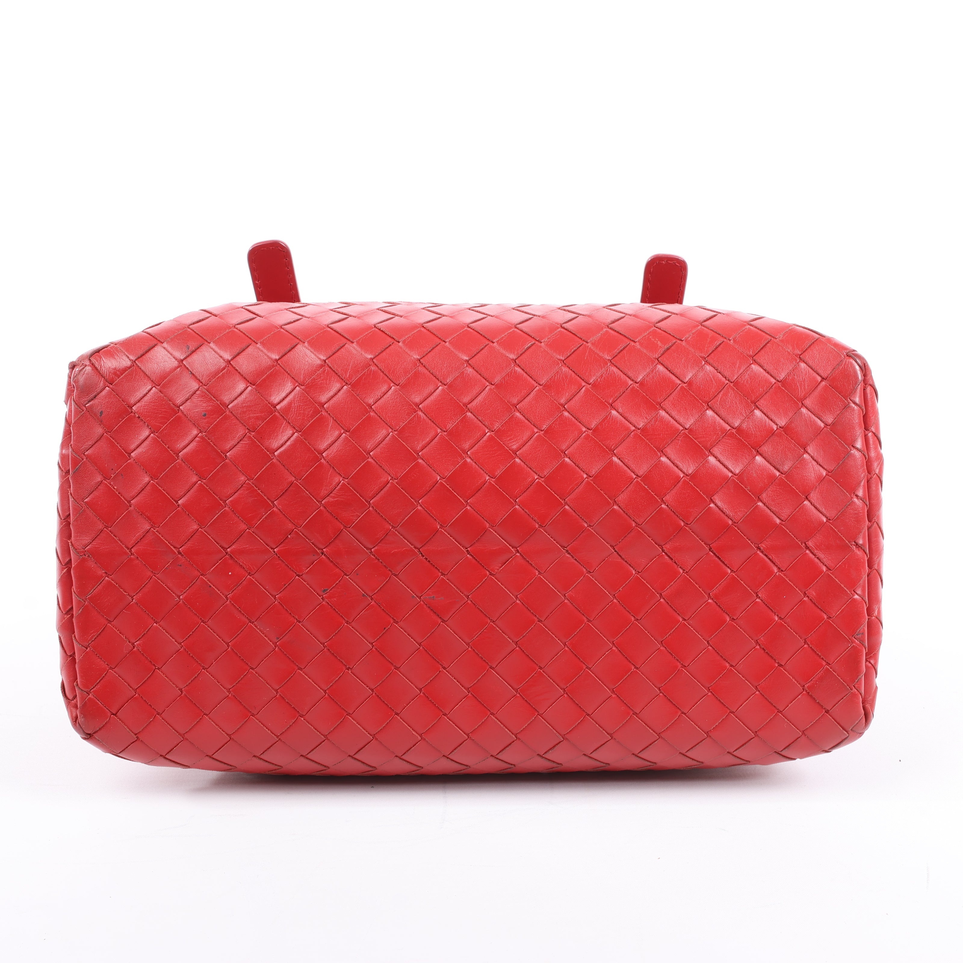 Bottega Veneta Intrecciato Roma Leather Handbag in Red