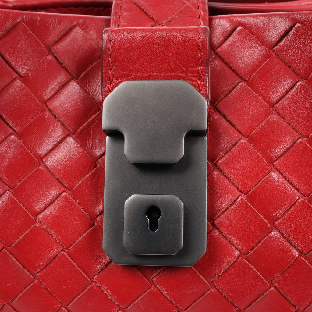 Bottega Veneta Intrecciato Roma Leather Handbag in Red