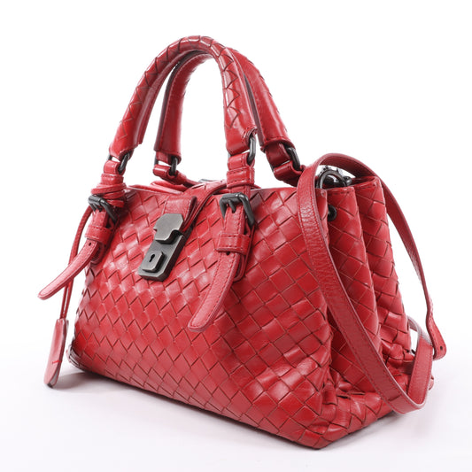Bottega Veneta Intrecciato Roma Lederhandtasche in Rot
