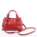 Bottega Veneta Intrecciato Roma Leather Handbag in Red
