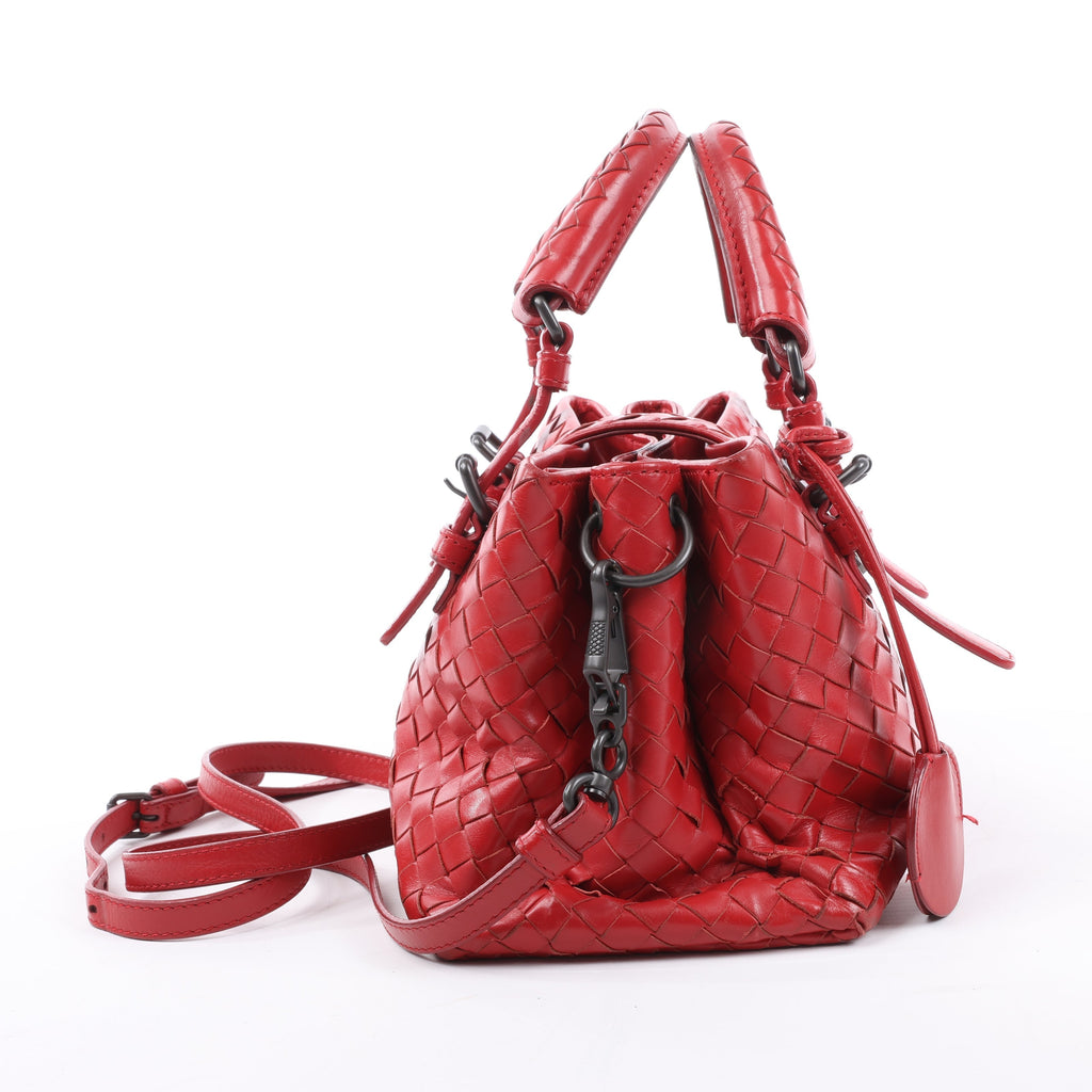 Bottega Veneta Intrecciato Roma Leather Handbag in Red