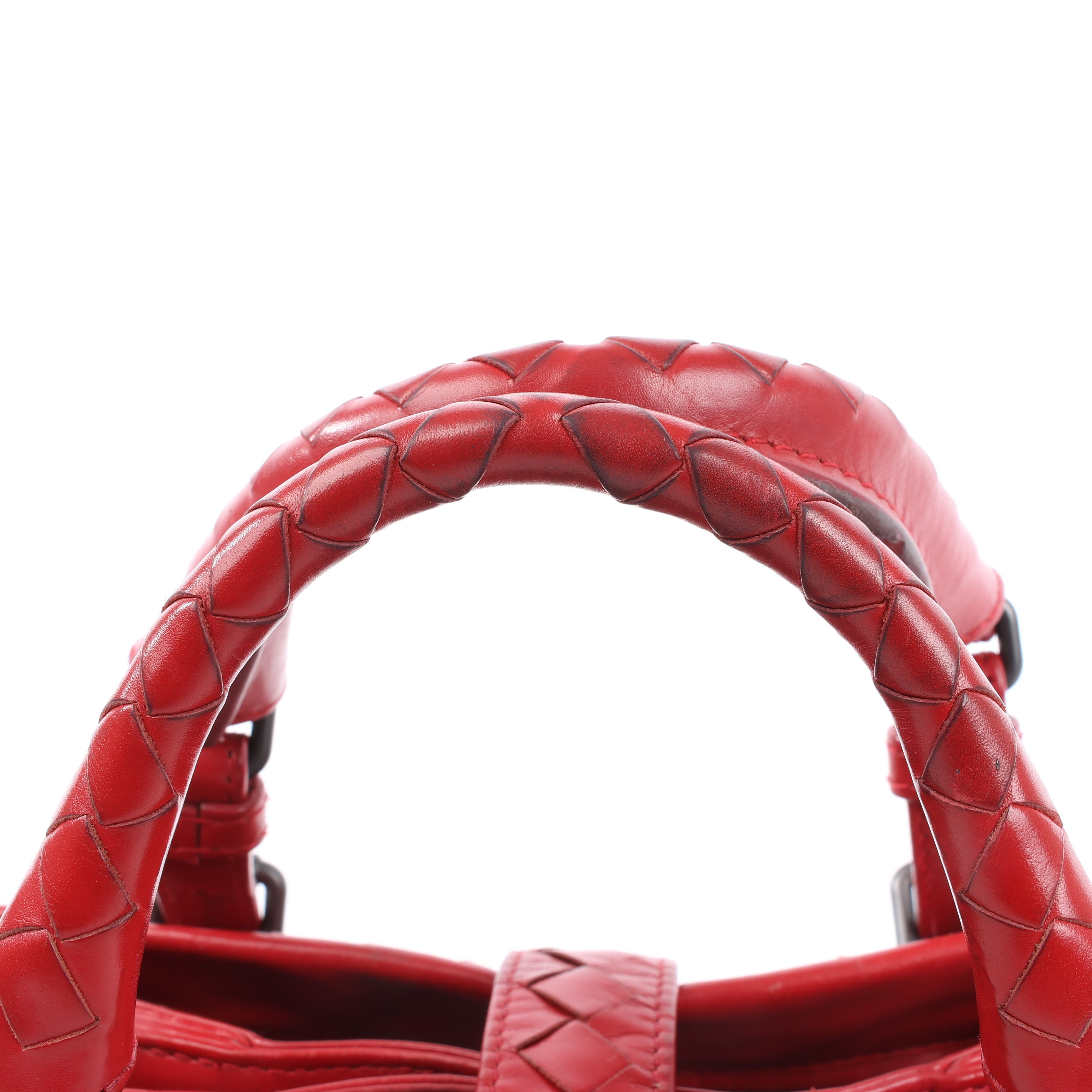 Bottega Veneta Intrecciato Roma Leather Handbag in Red