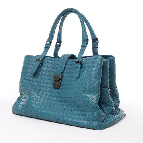Bolso de mano de cuero Bottega Veneta Intrecciato Roma en azul