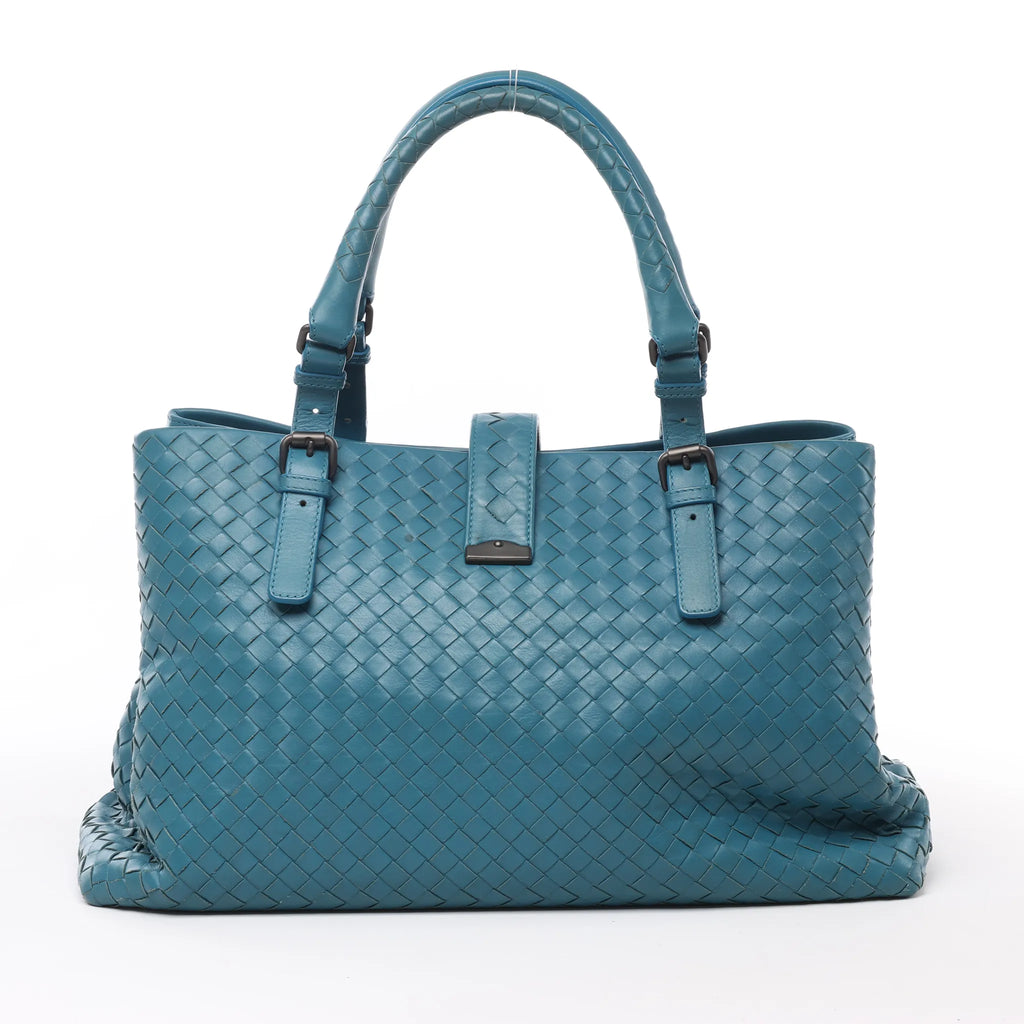 Bottega Veneta Intrecciato Roma Leather Handbag in Blue