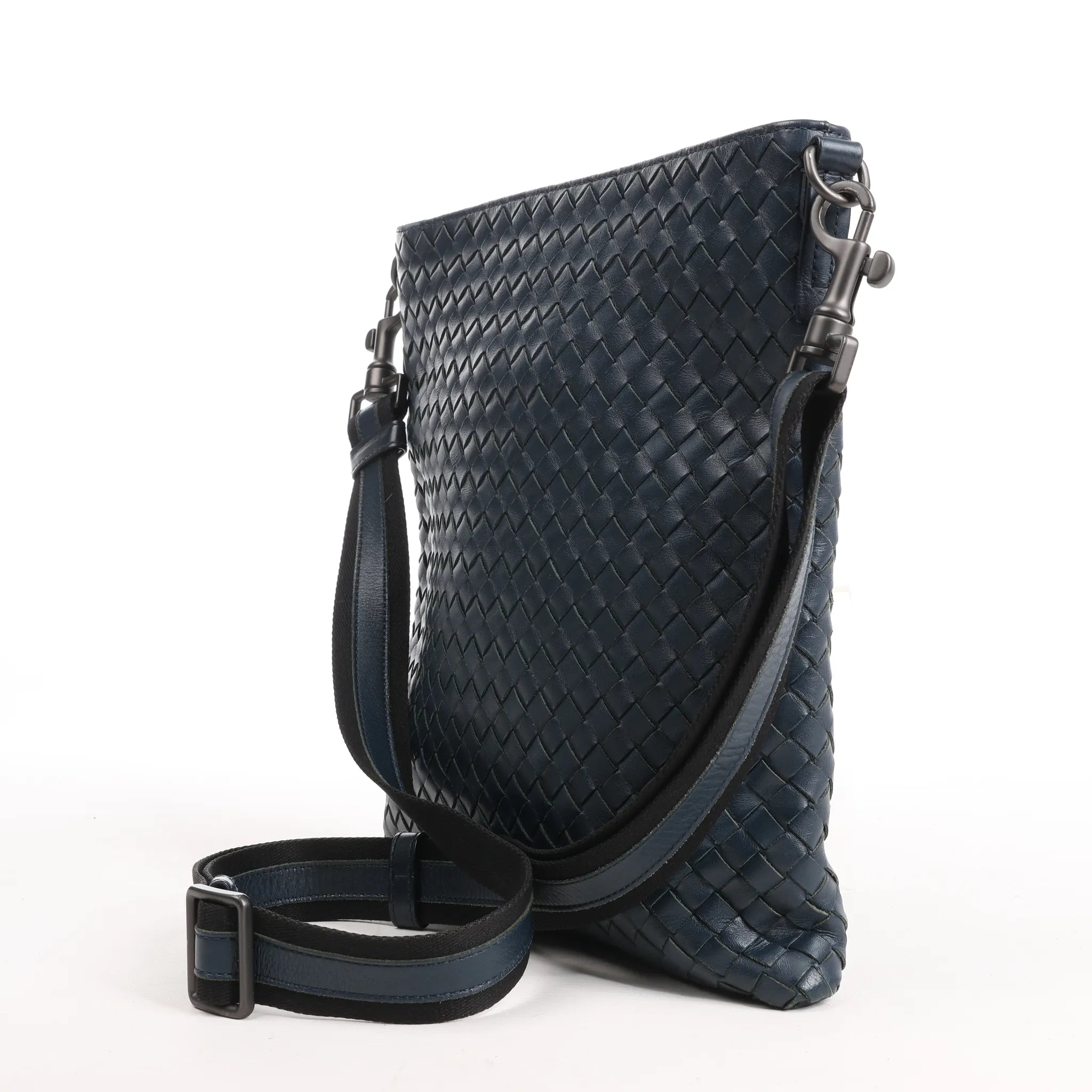 Bottega Veneta VN Intrecciato Crossbody Messenger Bag in Navy Blue