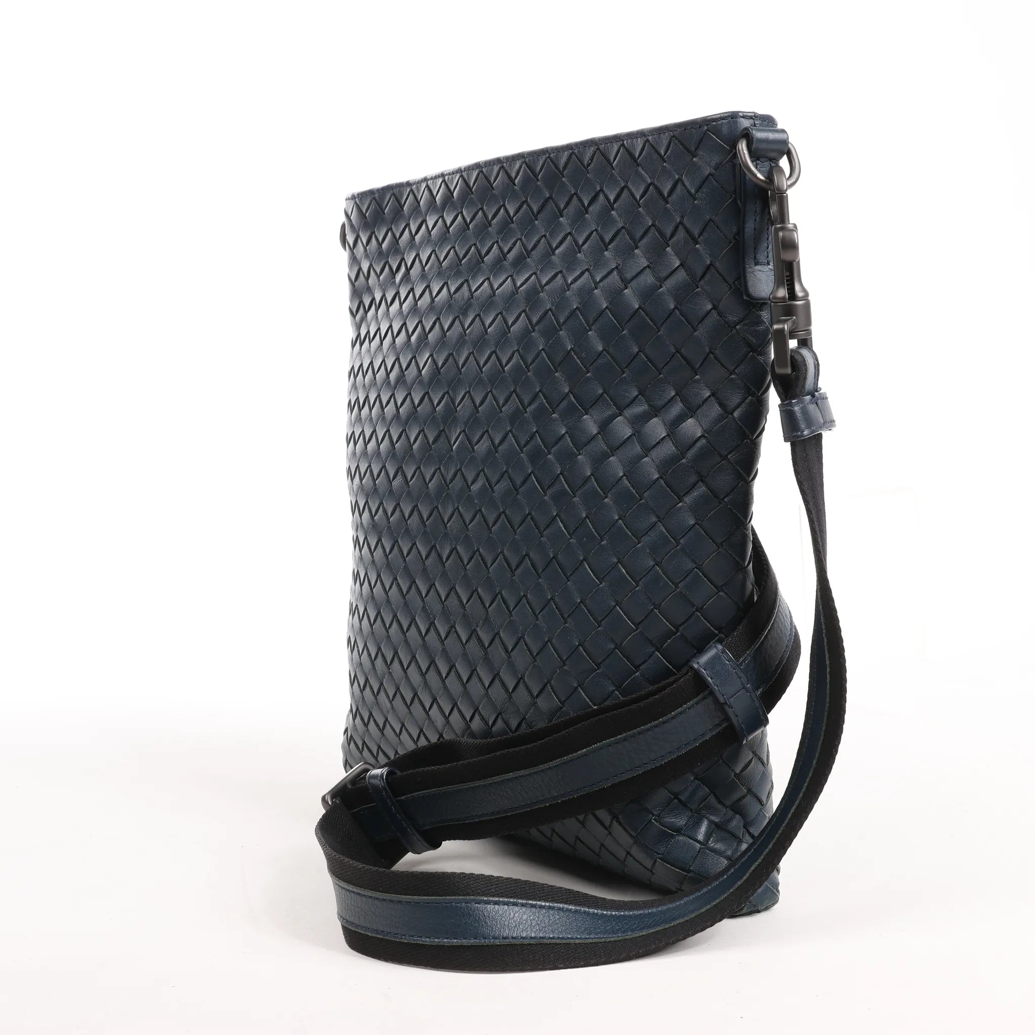 Bottega Veneta VN Intrecciato Crossbody Messenger Bag in Navy Blue