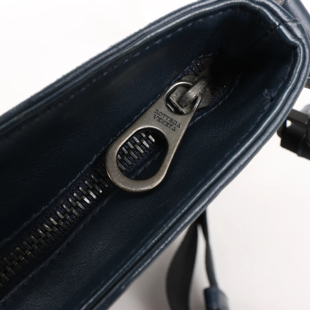 Bottega Veneta VN Intrecciato Crossbody Messenger Bag in Navy Blue