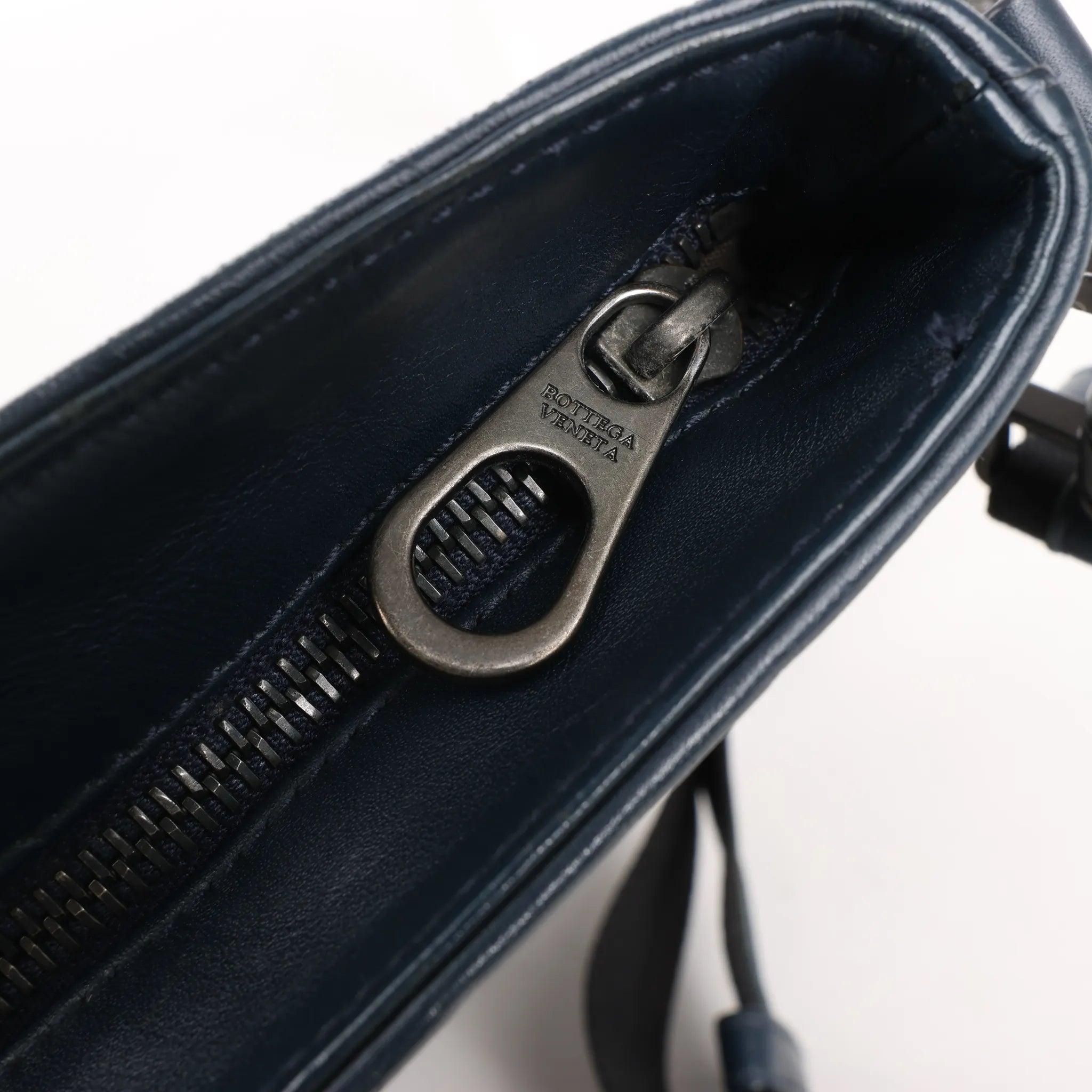 Bottega Veneta VN Intrecciato Crossbody Messenger Bag in Navy Blue