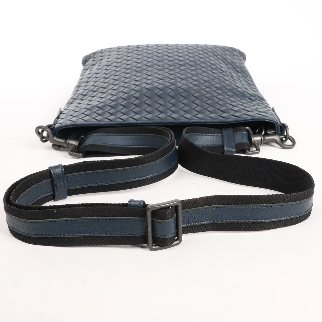 Bottega Veneta VN Intrecciato Crossbody Messenger Bag in Navy Blue