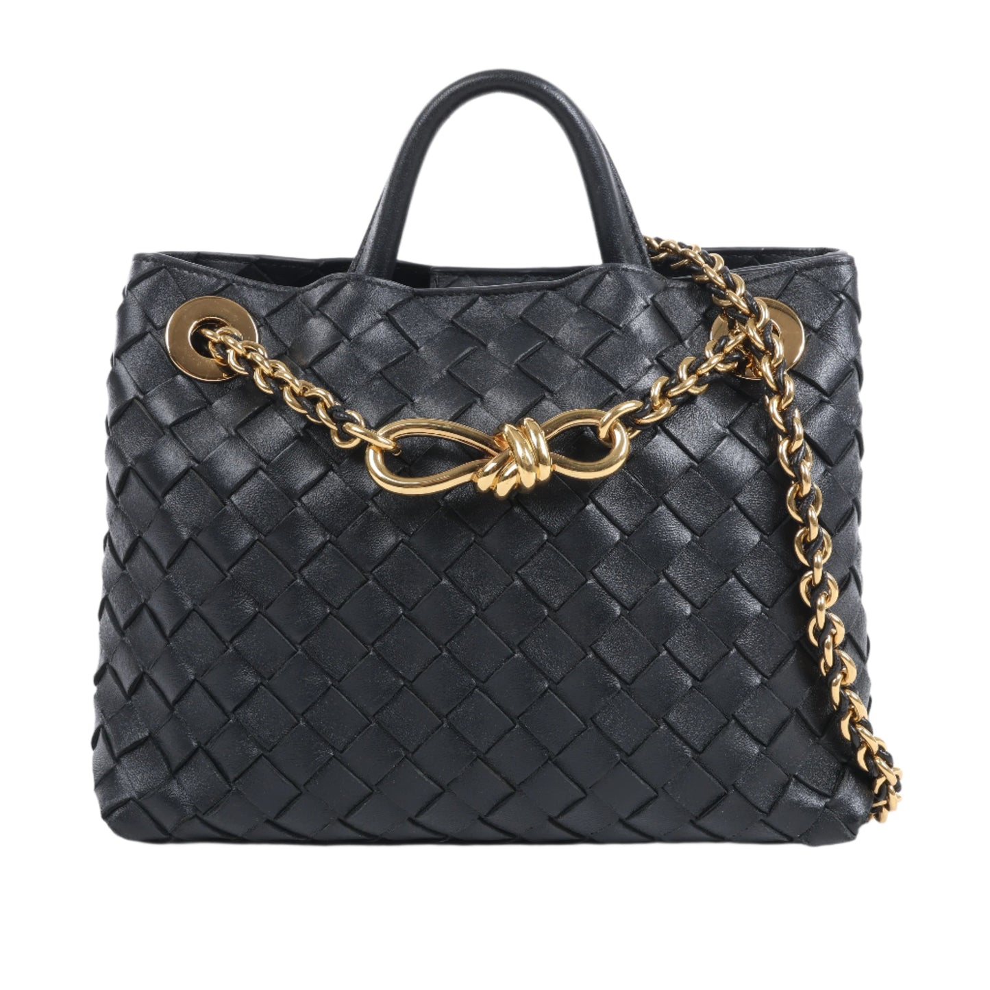 Bottega Veneta Intrecciato Petit sac à main 2 voies en cuir Andiamo en noir
