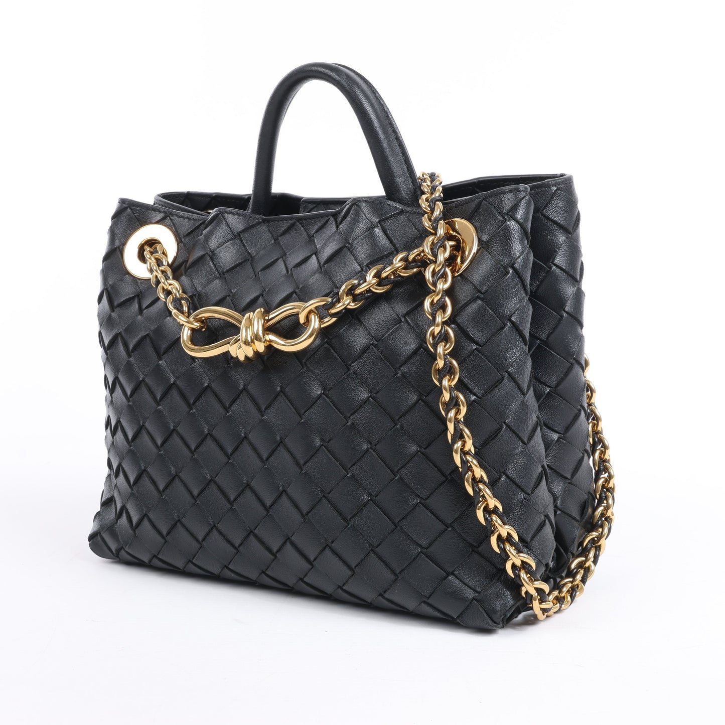 Bottega Veneta Intrecciato Petit sac à main 2 voies en cuir Andiamo en noir