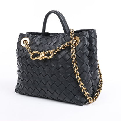 Bottega Veneta Intrecciato Petit sac à main 2 voies en cuir Andiamo en noir