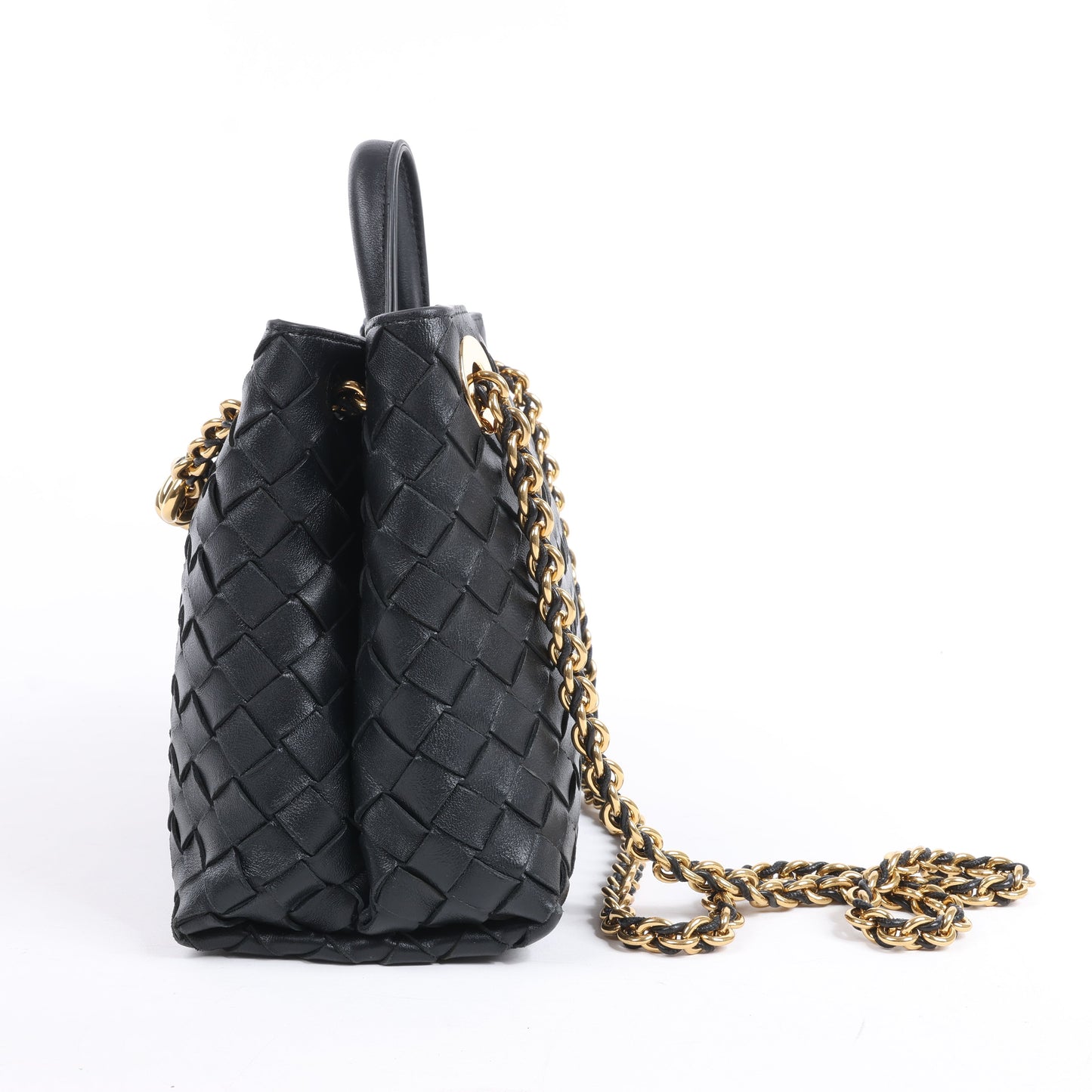 Bottega Veneta Intrecciato Petit sac à main 2 voies en cuir Andiamo en noir