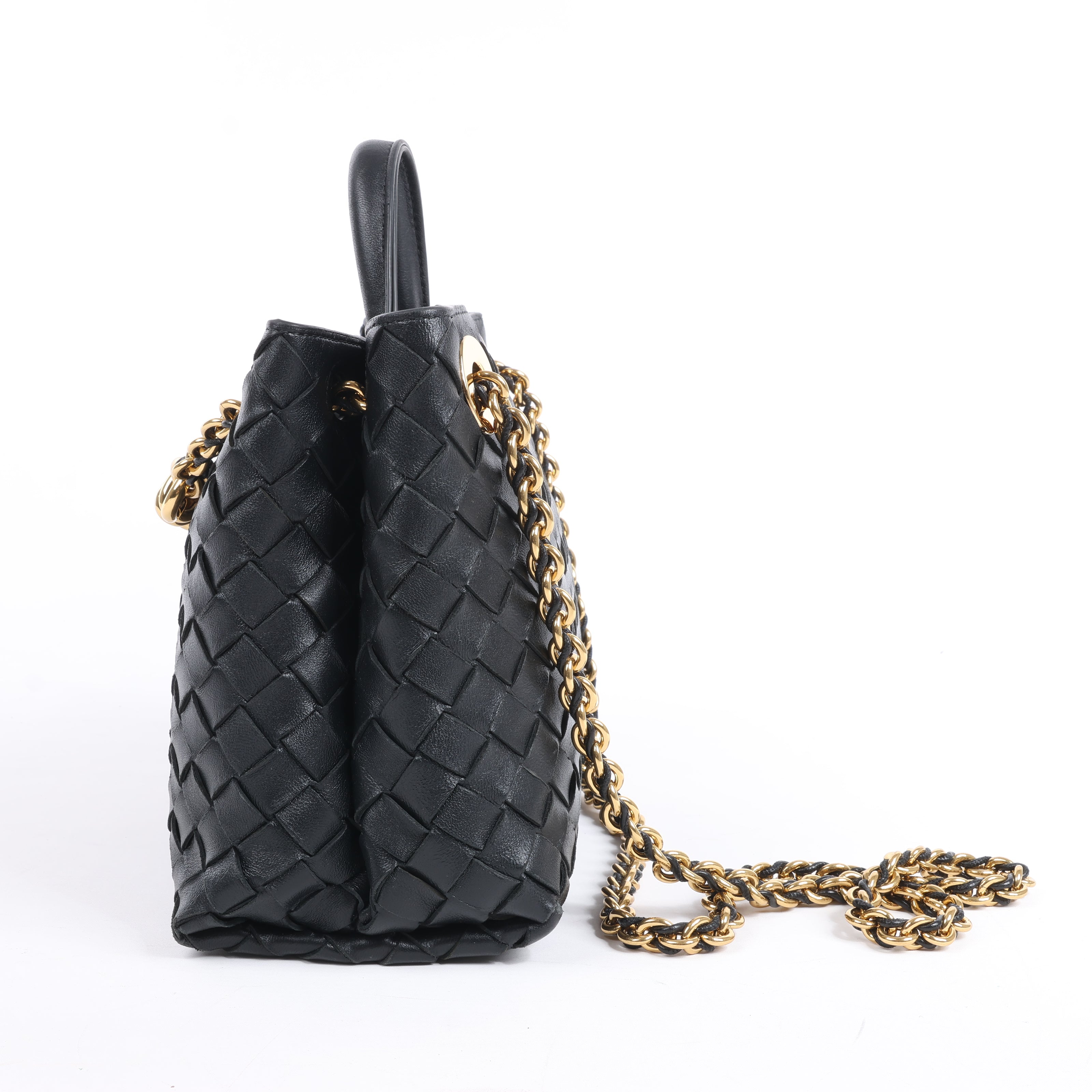 Bottega Veneta Intrecciato Small Andiamo Leather 2Way Handbag in Black