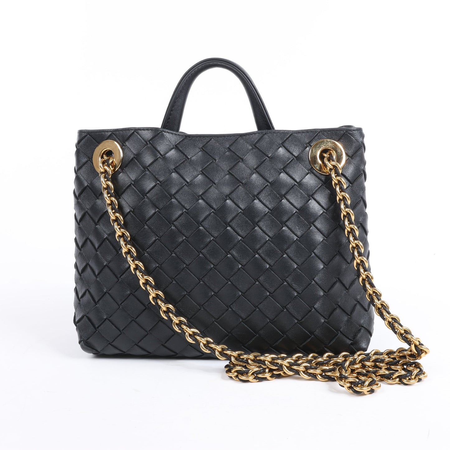 Bottega Veneta Intrecciato Petit sac à main 2 voies en cuir Andiamo en noir