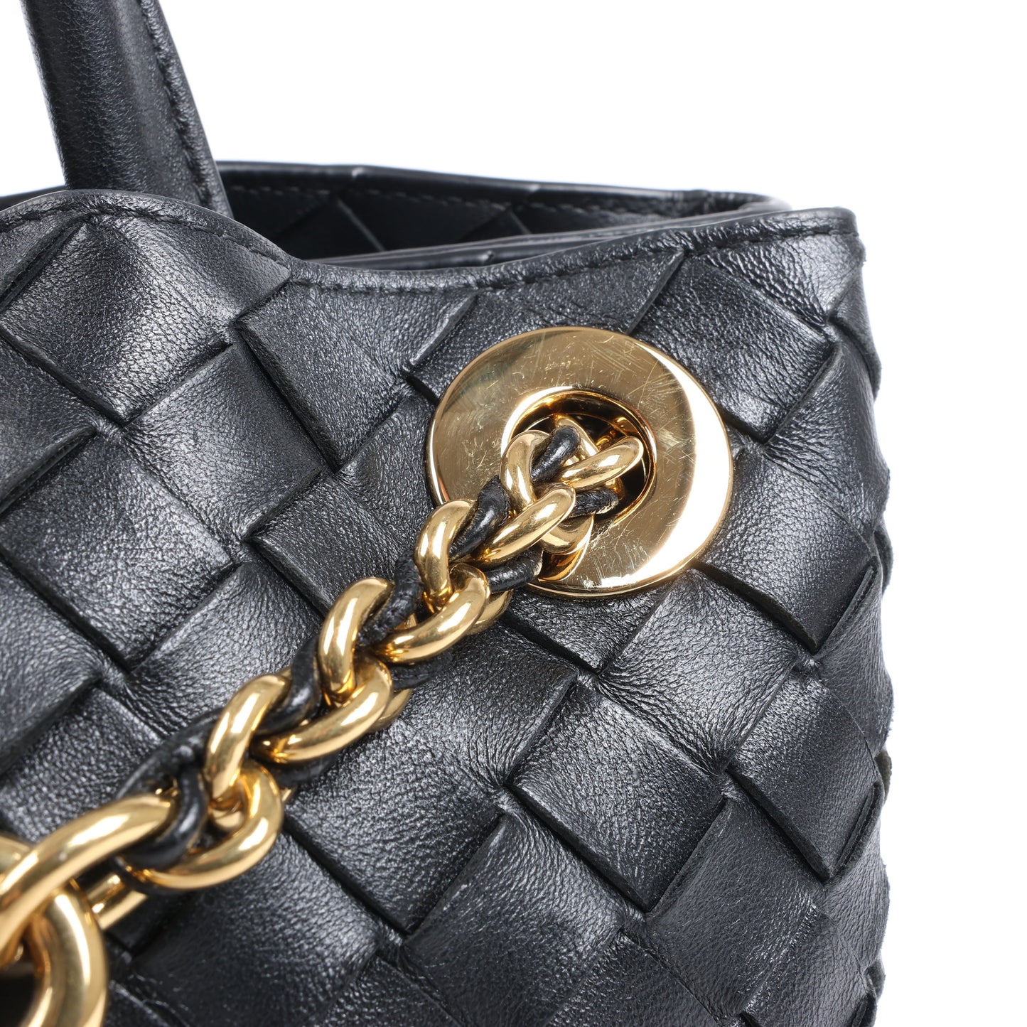 Bottega Veneta Intrecciato Petit sac à main 2 voies en cuir Andiamo en noir