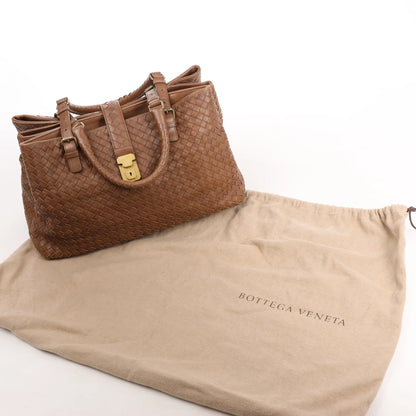 Bottega Veneta Intrecciato Roma Leather Handbag in Brown