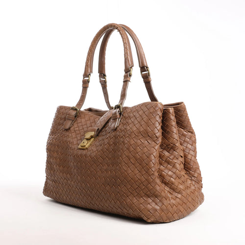 Bottega Veneta Bolso de mano de cuero Roma Intrecciato en marrón