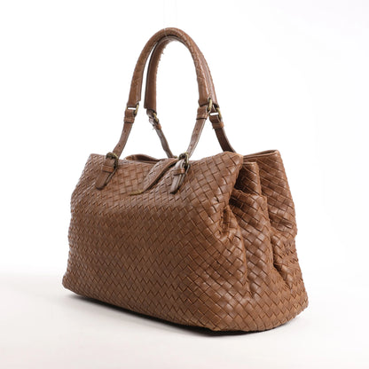 Bottega Veneta Intrecciato Roma Leather Handbag in Brown