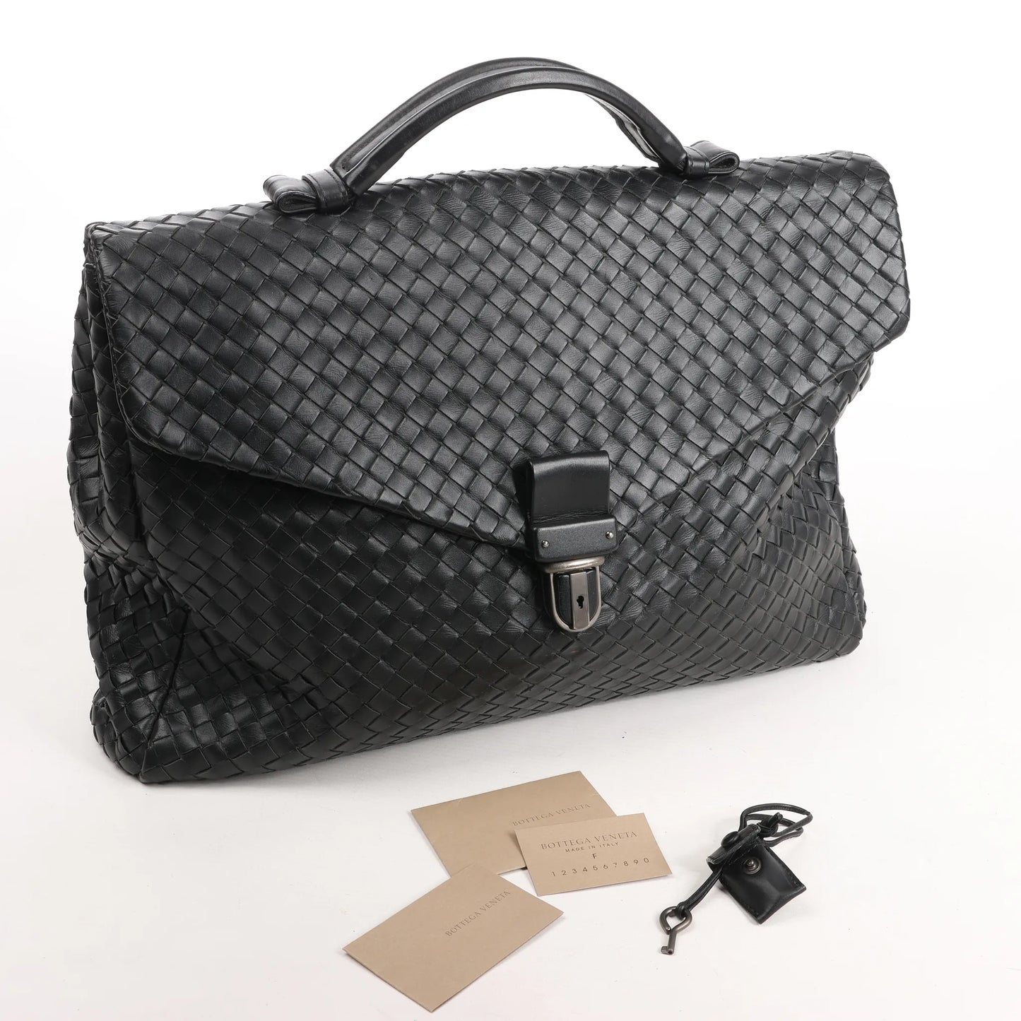 Bottega Veneta Sac à main en cuir Intrecciato en noir