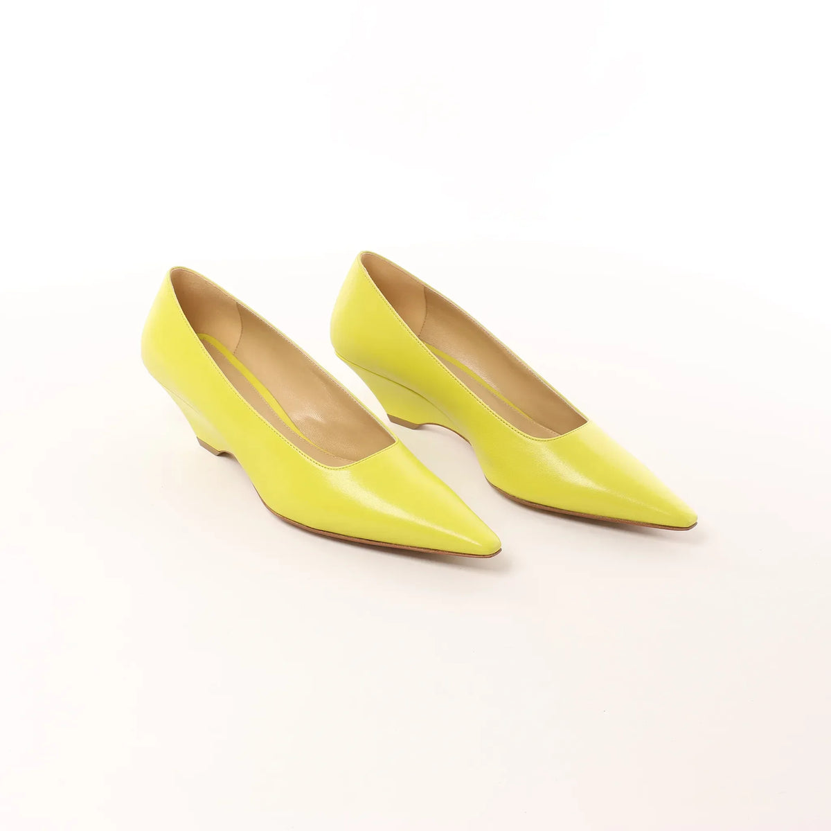 Bottega Veneta Leather Pointed Heels in Yellow, Size 37 EU