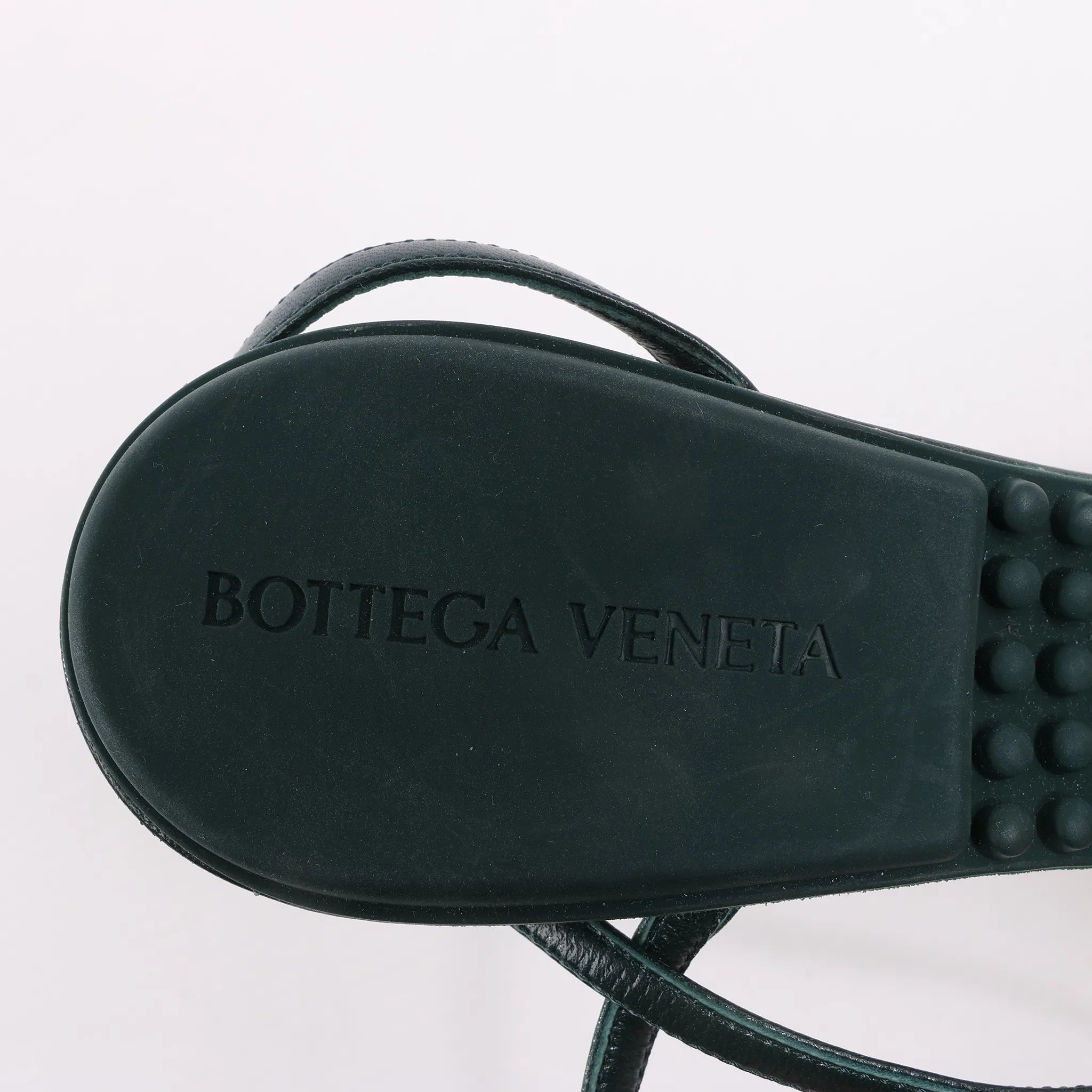 Bottega Veneta Leather Heel Sandals in Green, Size 38 EU