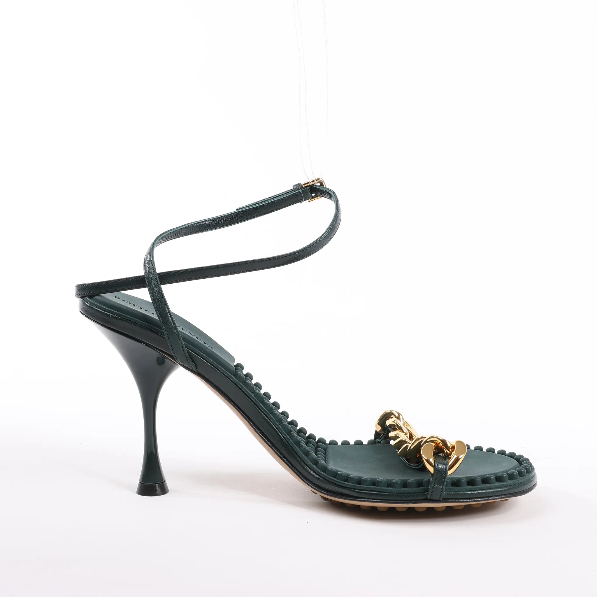 Bottega Veneta Leather Heel Sandals in Green, Size 38 EU