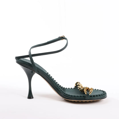 Bottega Veneta Leather Heel Sandals in Green, Size 38 EU