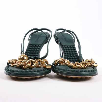 Bottega Veneta Leather Heel Sandals in Green, Size 38 EU