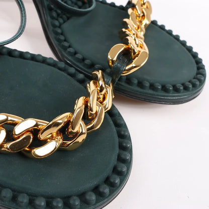 Bottega Veneta Leather Heel Sandals in Green, Size 38 EU