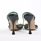 Bottega Veneta Leather Heel Sandals in Green, Size 38 EU