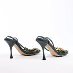 Bottega Veneta Leather Heel Sandals in Green, Size 38 EU