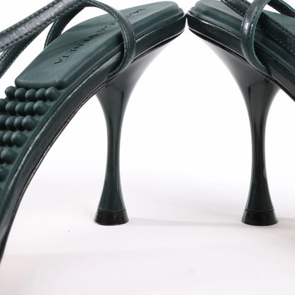 Bottega Veneta Leather Heel Sandals in Green, Size 38 EU