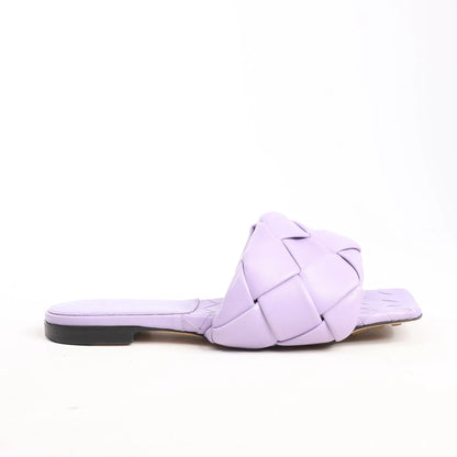 Bottega Veneta Lido Intrecciato Leather Sandals in Purple, Size 37 EU