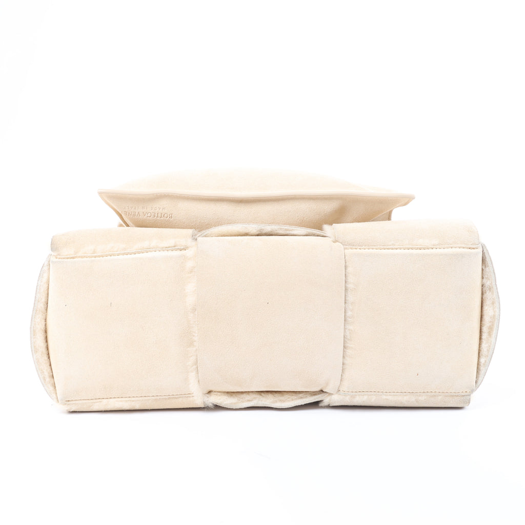 Bottega Veneta Arco Maxi Intrecciato Leather x Shearling Handbag in Beige