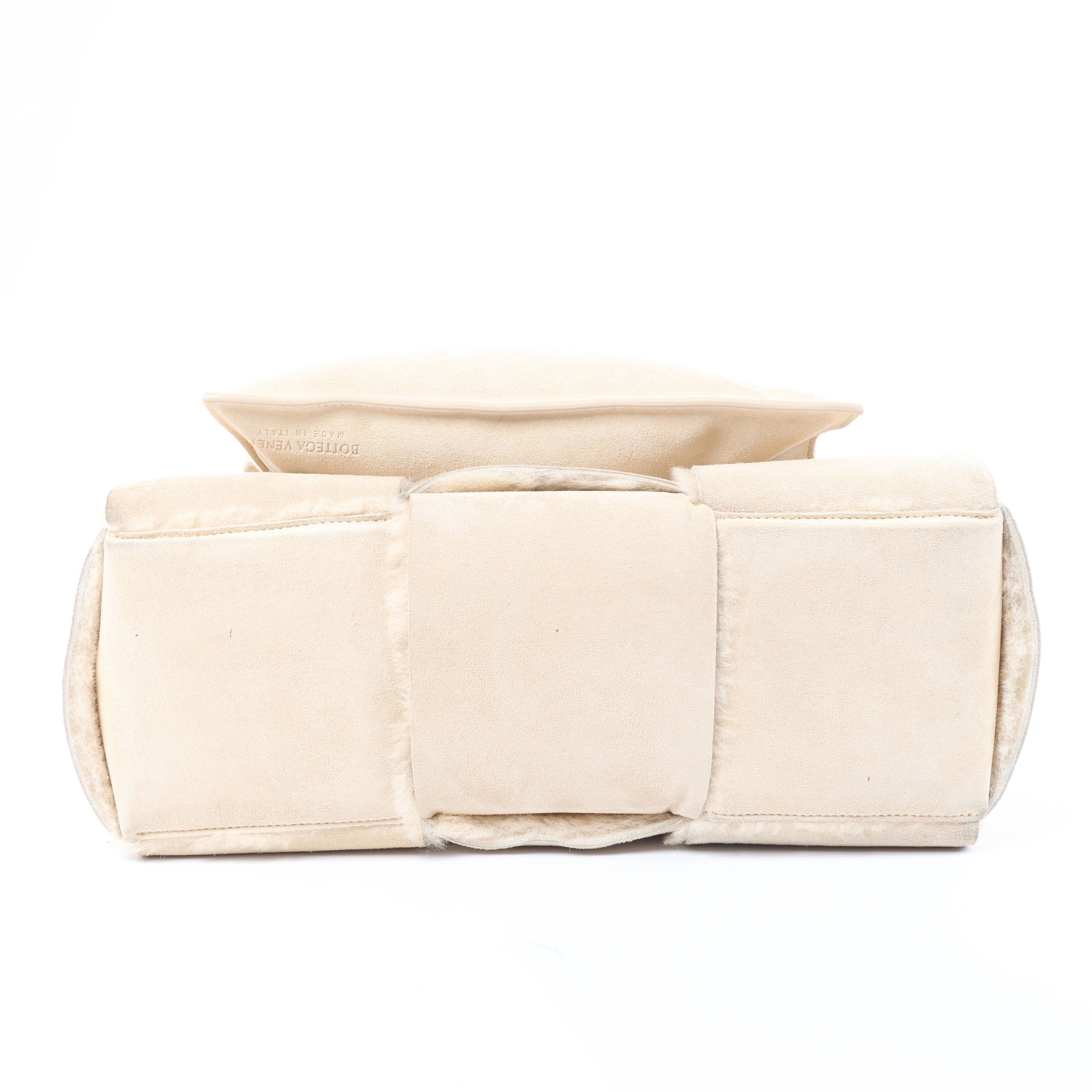 Bottega Veneta Arco Maxi Intrecciato Leather x Shearling Handbag in Beige