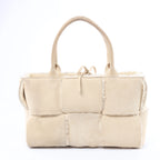 Bottega Veneta Arco Maxi Intrecciato Leather x Shearling Handbag in Beige