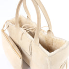 Bottega Veneta Arco Maxi Intrecciato Leather x Shearling Handbag in Beige