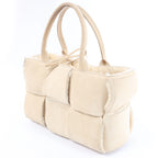Bottega Veneta Arco Maxi Intrecciato Leather x Shearling Handbag in Beige