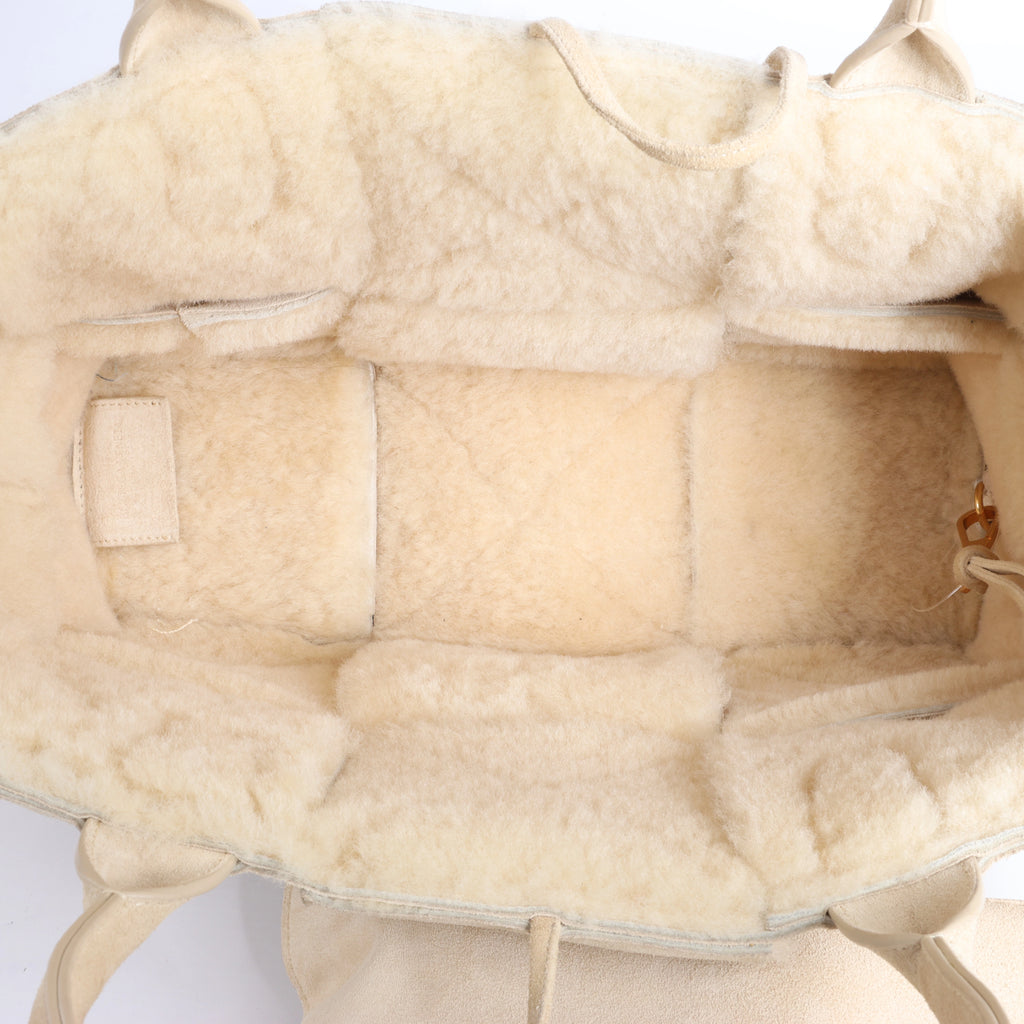 Bottega Veneta Arco Maxi Intrecciato Leather x Shearling Handbag in Beige