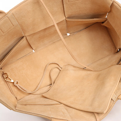 Bottega Veneta The Arco Maxi Intrecciato Large Leather Handbag in Beige