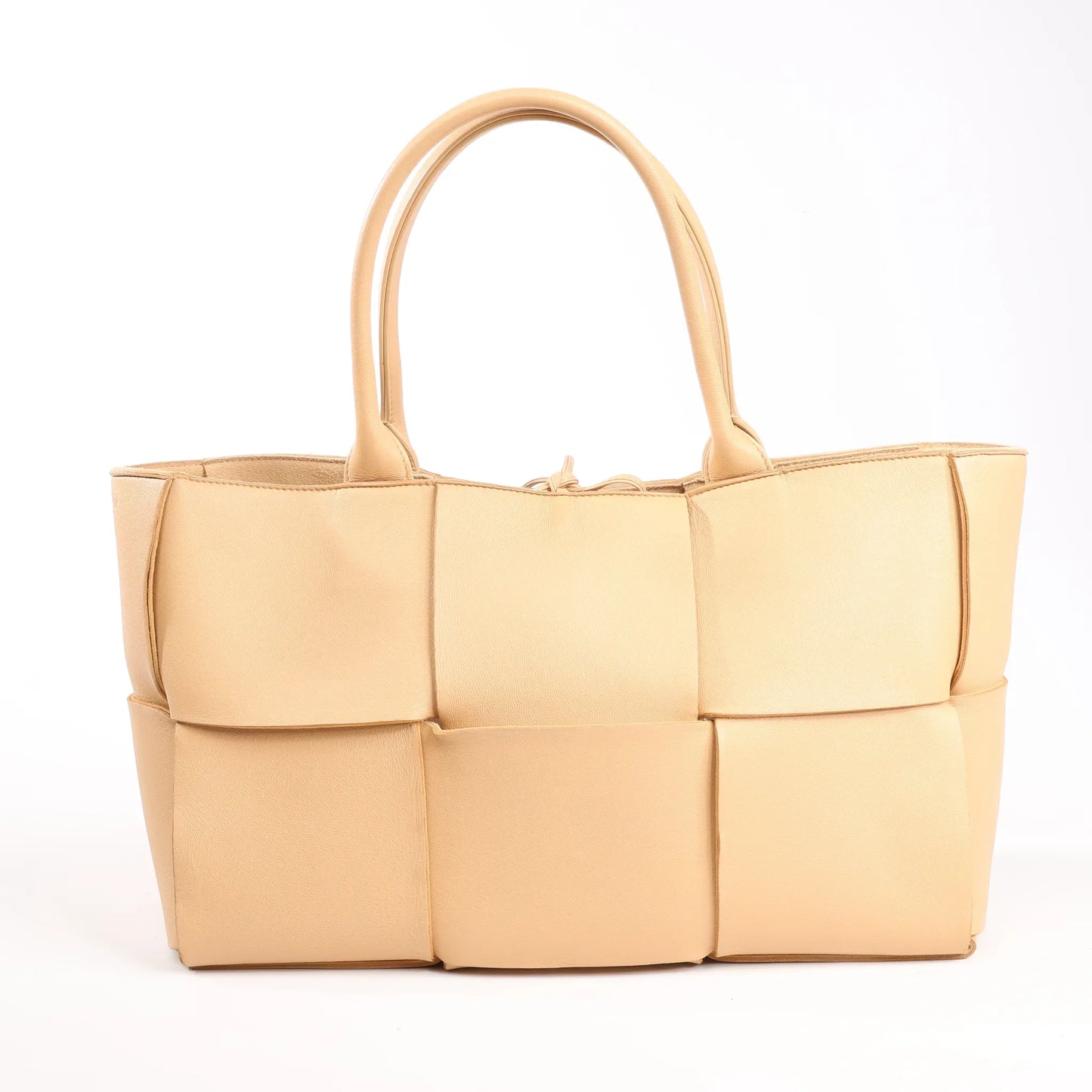 Bottega Veneta The Arco Maxi Intrecciato Large Leather Handbag in Beige