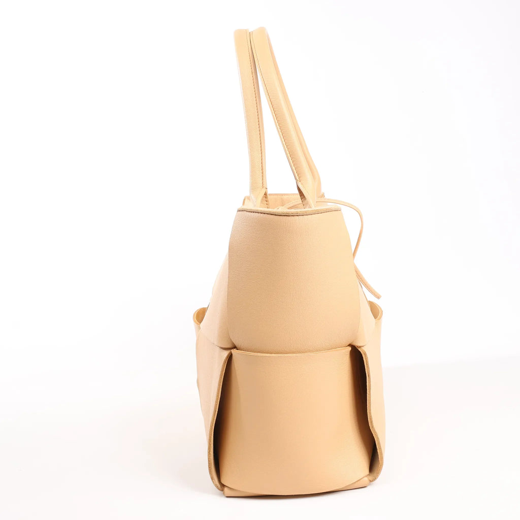 Bottega Veneta The Arco Maxi Intrecciato Large Leather Handbag in Beige