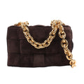 Bottega Veneta Padded Chain Cassette Maxi Intrecciato Suede Shoulder Bag in Brown